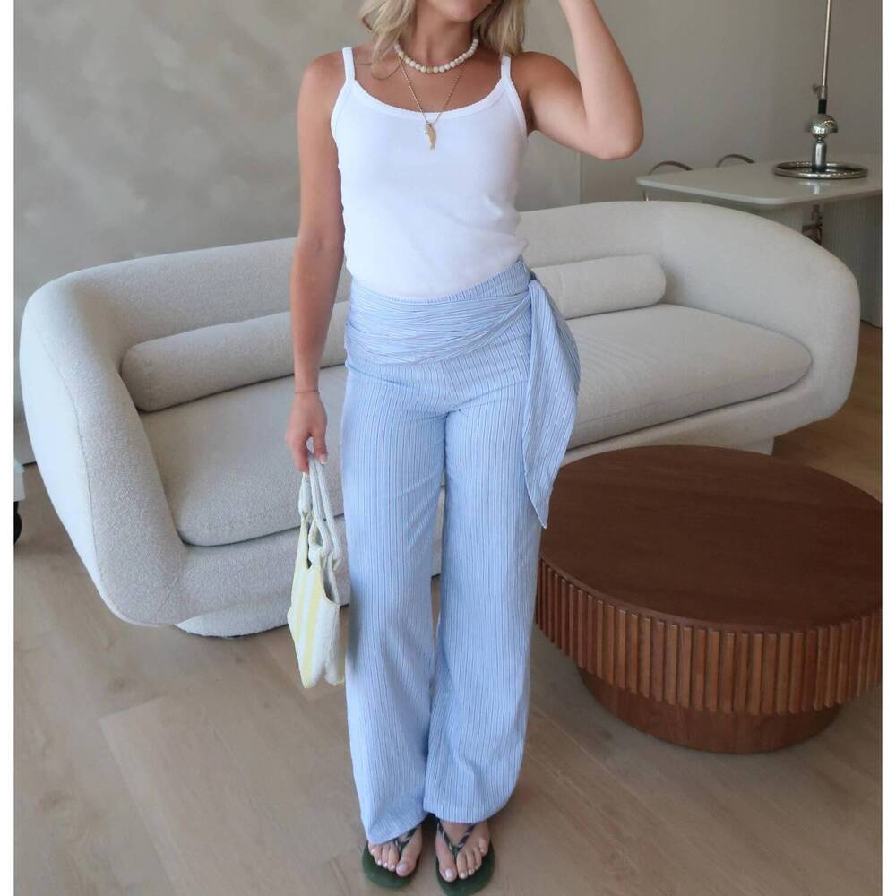 NEW PRETTY GARBAGE daytrip wrap pants in blue - Picture 1 of 7